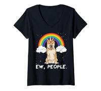 Womens EW Gens Shiba Inu Unicorn Rainbow V-Neck T-Shirt