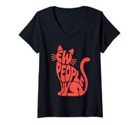 Womens Ew People Cat Graphic Retro Introvert Humor V-Neck T-Shirt