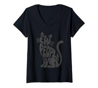 Womens Ew People Cat Graphic Retro Introvert Humor V-Neck T-Shirt