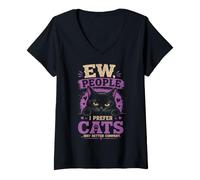 Women's Ew People I Prefer Cats Way Better Company Funny Cat Art V-Neck T-Shirt