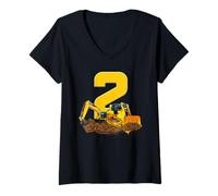 Women's Excavator 2nd Birthday Bulldozer Construction Adventure V-Neck T-Shirt