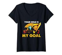 Women's Excavator Pun Your Hole is My Goal Construction Humor V-Neck T-Shirt