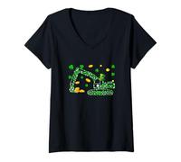 Women's Excavator Shamrocks St. Patrick's Day Funny Irish Driver V-Neck T-Shirt
