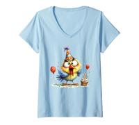Women's Excited Cartoon Chick Party Celebration V-Neck T-Shirt