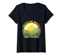Womens Excuse Me While I Travel the World V-Neck T-Shirt