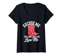 Womens Excuse Me You Look Like You Love Me Cowboy Shoes V-Neck T-Shirt