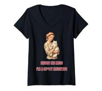 Women's Excuse The Mess I'm A Shtty Housewife Funny Retro Cat Lover V-Neck T-Shirt