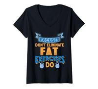 Womens Excuses Don’t Burn Fat Home Exercise Motivation V-Neck T-Shirt