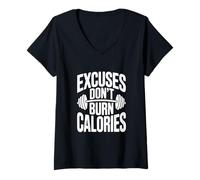 Women's Excuses Don't Burn Calories Motivational Workout V-Neck T-Shirt