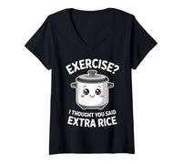 Women's Exercise I Thought You Said Extra Rice Funny Asian Food Mom V-Neck T-Shirt