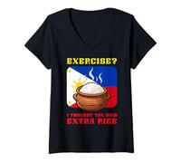 Women's Exercise I Thought You Said Extra Rice Funny Filipino V-Neck T-Shirt