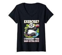 Womens Exercise I Thought You Said Extra Rice Funny Panda Apparel V-Neck T-Shirt