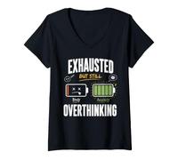 Women's Exhausted But Still Overthinking Humor V-Neck T-Shirt