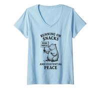 Womens Existential Peace Capybara Eating Snack Lover V-Neck T-Shirt