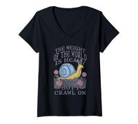 Womens Existential Snail The Weight of The World is Heavy Crawl On V-Neck T-Shirt