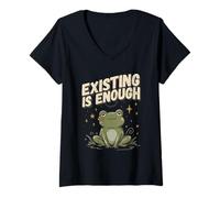 Women's Existing is Enough Meditating Frog V-Neck T-Shirt