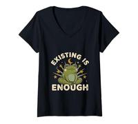 Women's Existing is Enough Meditating Frog V-Neck T-Shirt