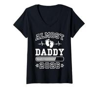 Womens Expectant Father ALMOST DADDY 2026 Funny Fatherhood V-Neck T-Shirt