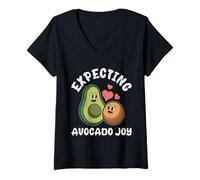 Womens Expectant Mother EXPECTING AVOCADO JOY Funny Soon to be Mom V-Neck T-Shirt