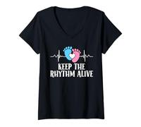 Womens Expectant Mother KEEP THE RHYTHM ALIVE Funny Soon to be Mom V-Neck T-Shirt
