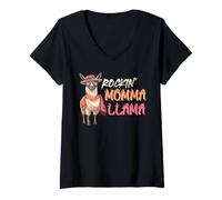 Womens Expectant Mother Rockin' Mama Llama Funny Soon to be Mom V-Neck T-Shirt