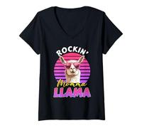 Womens Expectant Mother Rockin' Mama Llama Funny Soon to be Mom V-Neck T-Shirt