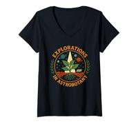 Womens Explorations in Astrobotany Retro Space Botany Science Art V-Neck T-Shirt