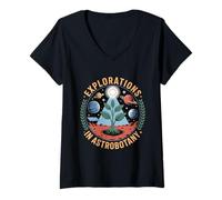 Womens Explorations in Astrobotany Space Science Emblem Design V-Neck T-Shirt