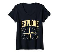 Women's Explore Compass Rose Adventurer Graphic V-Neck T-Shirt