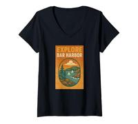 Womens Explore Harbor Bar Shirt Retro Scenic Maine Landscape V-Neck T-Shirt