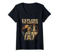 Womens Explore The Cosmos Astronaut Shuttle Saturn V-Neck T-Shirt