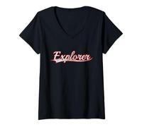 Women's Explorer Adventure Wilderness Hiker Vintage Varsity V-Neck T-Shirt