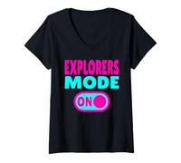 Women's Explorers Mode ON - Exploring and Travel Lifestyle V-Neck T-Shirt