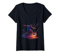 Womens Explosive Leap Power Athlete Motion V-Neck T-Shirt