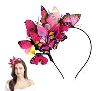 Women's Exquisite Butterfly Hairband, Three-Dimensional Butterfly Hair Band Butterfly Hair Accessories for Spring Carnival Styling Accessories (Red Rose, 20 x 22 cm)