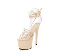 Women's Extra High Platform Heels 6.7 inches - Non-Slip Sole Sandals with Ankle Strap for Weddings, Prom Night, Special Events,Beige,3 UK