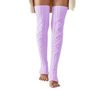 Women's Extra Long Stirrup Leg Warmers Winter Knitted Over Knee Thigh High Footless Socks, Lavender, One Size