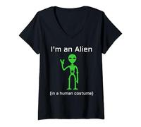Womens Extra Terrestrial Alien in a Human Costume V-Neck T-Shirt