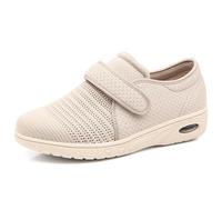 Women's Extra Wide Breathable Mesh Walking Shoes - Lightweight Non Slip Sneakers with Adjustable Strap for Swollen Feet Elderly, Off white-37.5 EU