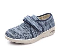 Women's Extra Wide Breathable Mesh Walking Shoes - Lightweight Non Slip Sneakers with Adjustable Strap for Swollen Feet Elderly, Light Blue-37 EU