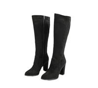 Women's Extra Wide Calf Knee High Boots - Suede Pointed Toe Chunky High Heel Mid Calf Boots for Daily Wear, Office, Dating,Black,6.5 UK