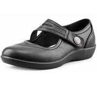 Womens Extra Wide EE Fit Black PU Touch Fastening Bar Work Walking Comfort Shoes
