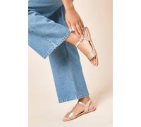 Womens Extra Wide Fit Faye Strappy Flat Sandals Gold 6