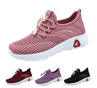 Womens Extra Wide Fit Trainers Ladies Walking Running Shoes Adjustable Lace up Gym Shoes Lightweight Low Top Walking Shoes Breathable Mesh Athletic Sneakers Non Slip Wedge Running Shoes (Pink, 5)