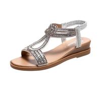 Women's Extra Wide Fit Wedge Sandals Black Wedges Women's Summer New Roman Open Toe Thick Bottom Sandals Casual Comfortable Slope Heel Toe Post Sandal Black Womens Sandles (Silver, 6.5)