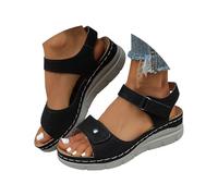 Women's Extra Wide Fit Wedge Sandals Chunky Wedges Women's Comfortable Platform Sandals Adjustable Hook & Loop Straps Breathable Open Toe Summer Shoes Red for Flat Womens (Black,4.5)