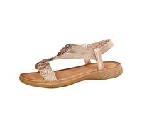 Womens Extra Wide Fit Wedge Sandals Comfy Wedges Women's Beaded T Strap Sandals Colorful Gemstone Elastic Slingback Flat Toe Post Women Red Sandels for Ladies 7 (Rose Gold,4.5)