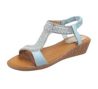 Women's Extra Wide Fit Wedges Chunky Wedge Sandals Women's Summer Fish Mouth Open Toe Elasticated Set Sandals Cute Slides For Green for Woman Sandal Shoes Size 7 (Blue,4.5)