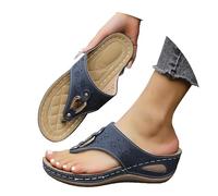 Womens Extra Wide Fit Wedges White Sandals Size 6 Women's Round Head Thick Bottom Hollow Out Wear Clip Toe Thick Bottom Slope Heel Slippers Black Block Heel Sandals Filled In Toes (Dark Blue,3.5)
