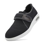 Women's Extra Wide Width Diabetic Walking Shoes Adjustable Strap Air Cushion Sneakers Breathable Orthopedic Shoes for Edema Swollen Feet Elderly with Arch Support,Black-45 EU